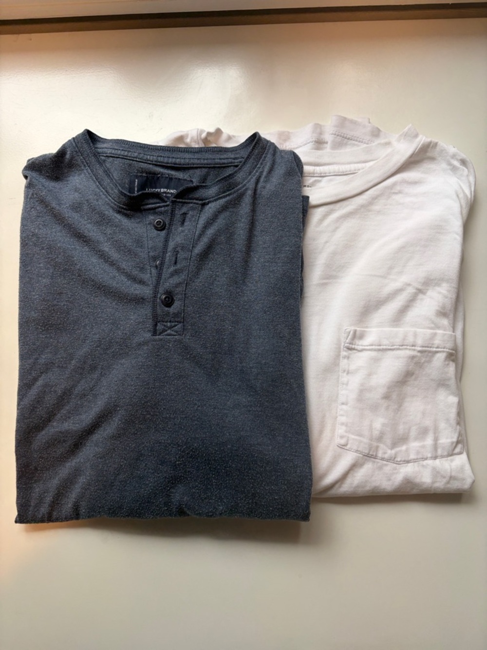 Men's Blue Henley Shirt & White Pocket T Shirt - long sleeve bundle Size Large